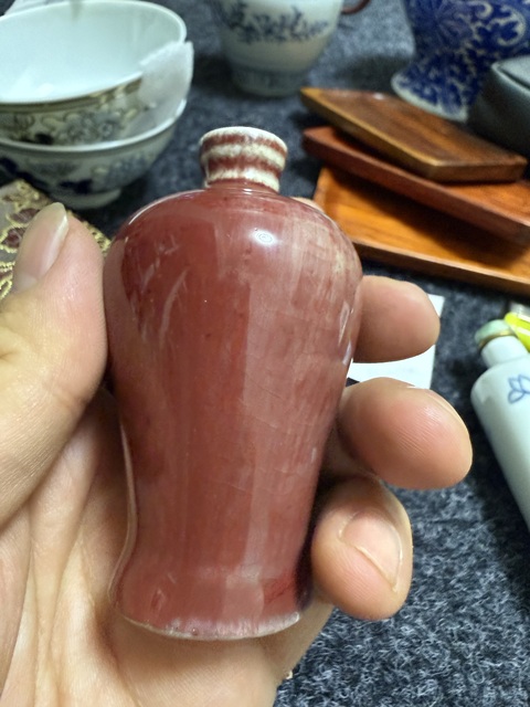 古玩陶瓷清中晚·豇豆紅釉鼻煙壺 真品鑒賞圖