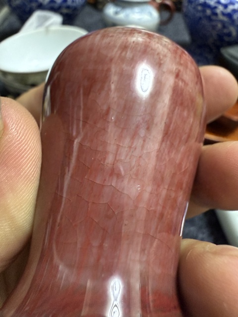 古玩陶瓷清中晚·豇豆紅釉鼻煙壺 真品鑒賞圖