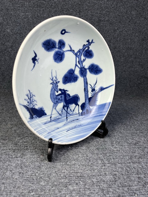古玩陶瓷雍正青花雙鹿盤拍賣，當前價格9000元