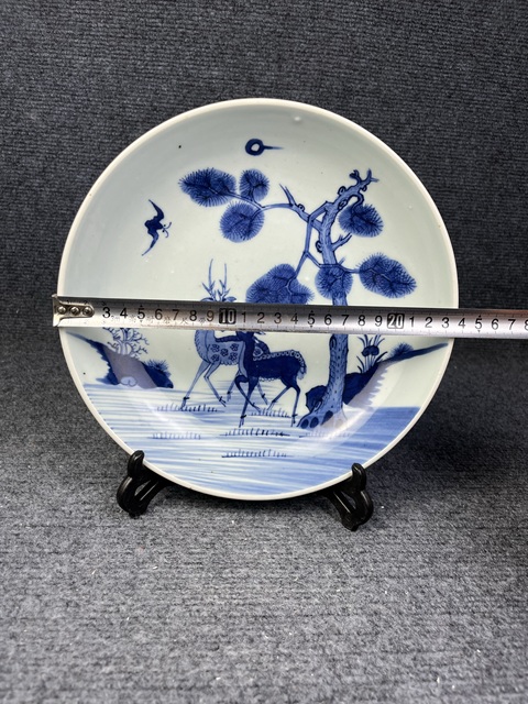 古玩陶瓷雍正青花雙鹿盤拍賣，當前價格9000元