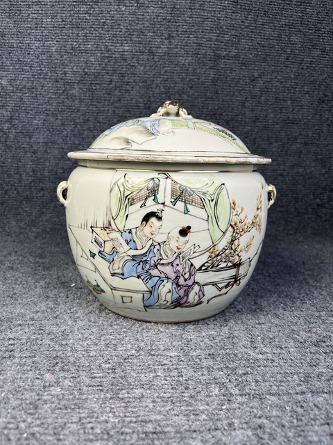 古玩陶瓷淺降彩高士童子粥罐拍賣，當前價格1988元