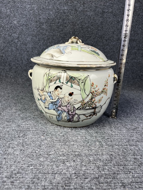 古玩陶瓷淺降彩高士童子粥罐拍賣，當前價格1988元
