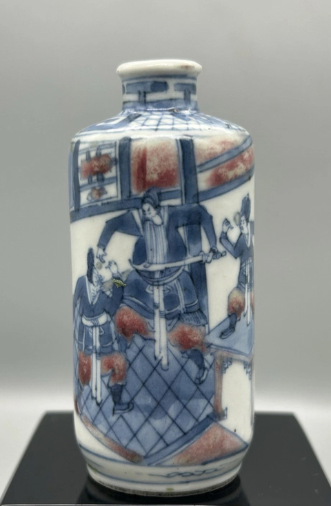 古玩陶瓷青花釉里紅人物紋鼻煙壺真品鑒賞圖