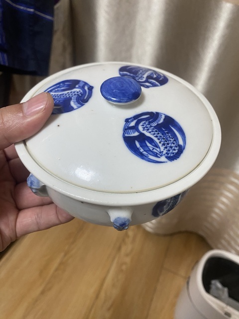 古玩陶瓷青花團鶴紋一品鍋真品鑒賞圖