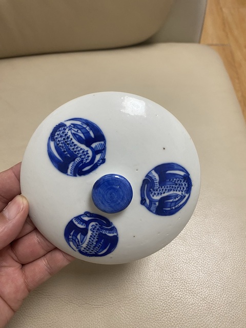 古玩陶瓷青花團鶴紋一品鍋真品鑒賞圖