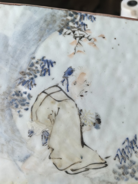 古玩陶瓷淺絳彩人物紋花盆真品鑒賞圖