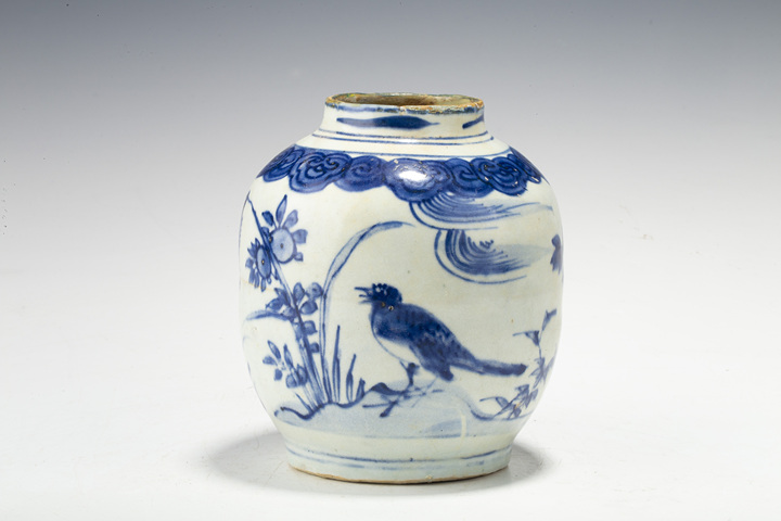 古玩陶瓷明晚·青花花鳥紋罐拍賣，當(dāng)前價(jià)格348元