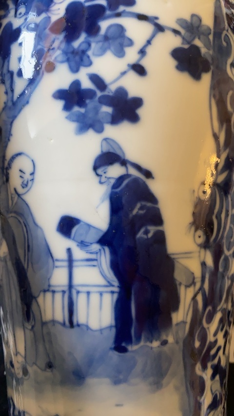 古玩陶瓷人物紋青花雞腿蓋瓶真品鑒賞圖