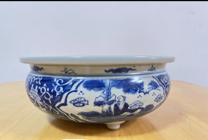 古玩陶瓷德化窯青花人物香爐真品鑒賞圖