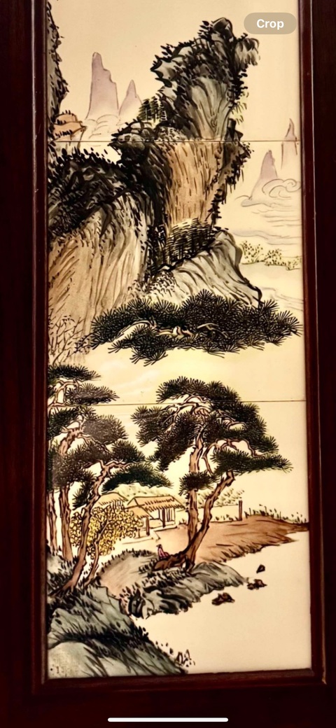 古玩陶瓷云泥款山水紋瓷板畫真品鑒賞圖