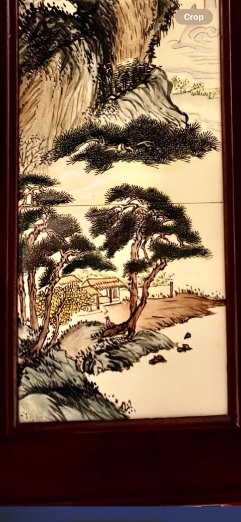 古玩陶瓷云泥款山水紋瓷板畫真品鑒賞圖
