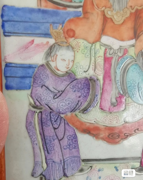 古玩陶瓷清同治粉彩人物故事圖詩文瓷板真品鑒賞圖