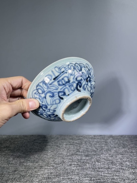 古玩陶瓷清中晚.青花花卉紋喜字碗拍賣，當前價格135元