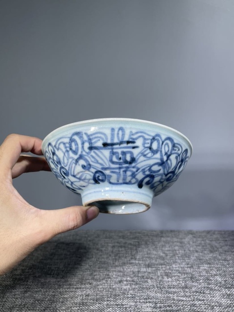 古玩陶瓷清中晚.青花花卉紋喜字碗拍賣，當前價格135元