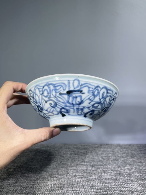 古玩陶瓷清中晚.青花花卉紋喜字碗拍賣，當前價格135元