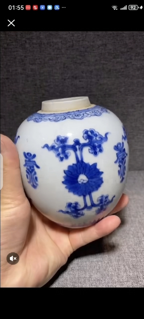 古玩陶瓷花間壽字紋青花罐真品鑒賞圖