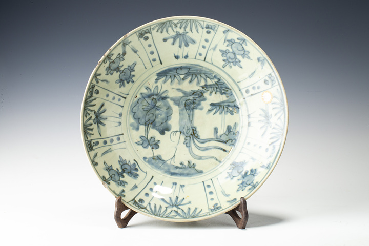 古玩陶瓷明晚·青花鳳凰牡丹紋大盤真品鑒賞圖