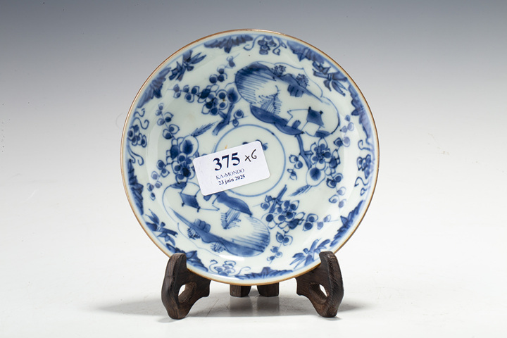 古玩陶瓷康熙·外紫金釉內(nèi)青花山水花卉紋小盤真品鑒賞圖