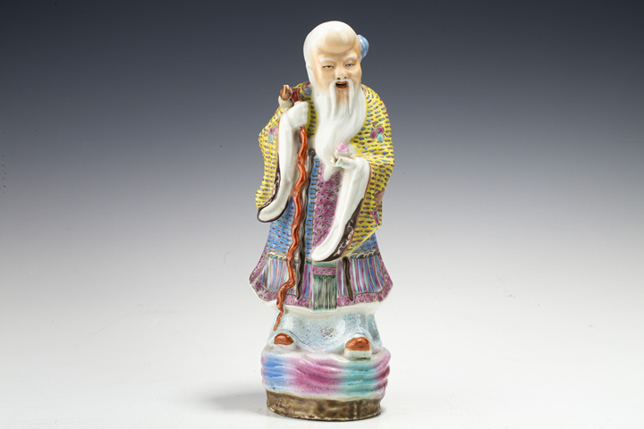 古玩陶瓷民國·粉彩壽星瓷塑真品鑒賞圖