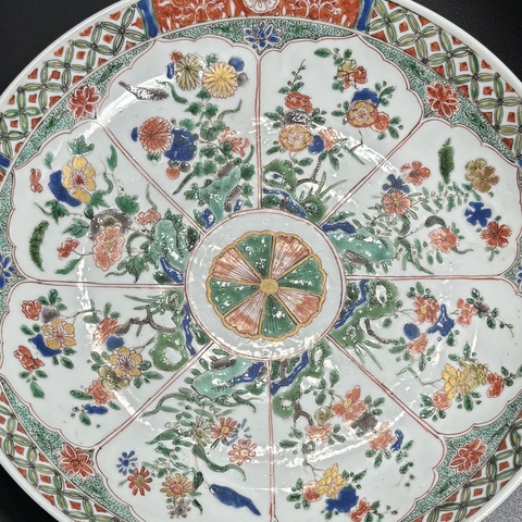 古玩陶瓷清康熙·精品“滿工細路”五彩花神紋深腹大盤拍賣，當前價格4600元