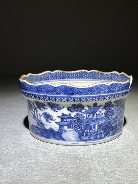 古玩陶瓷青花山水人物蓋鍋真品鑒賞圖