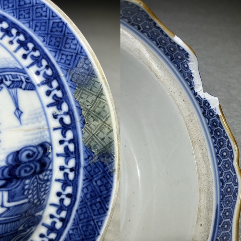古玩陶瓷青花山水人物蓋鍋真品鑒賞圖