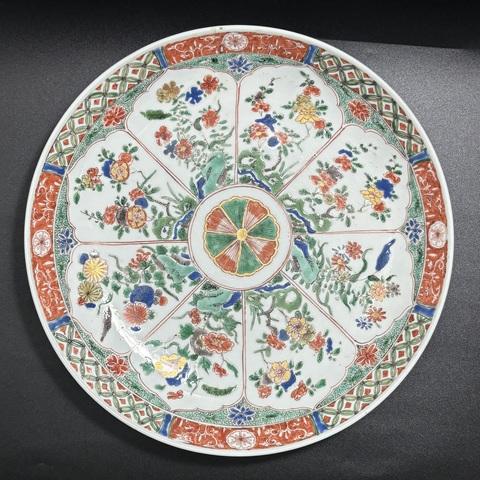 古玩陶瓷清康熙·精品“滿工細路”五彩花神紋深腹大盤拍賣，當前價格4600元