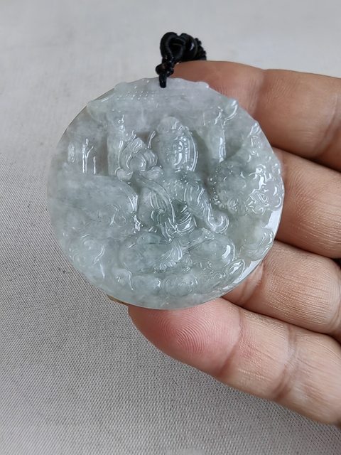 古玩玉器翡翠雕“文殊菩薩”牌真品鑒賞圖