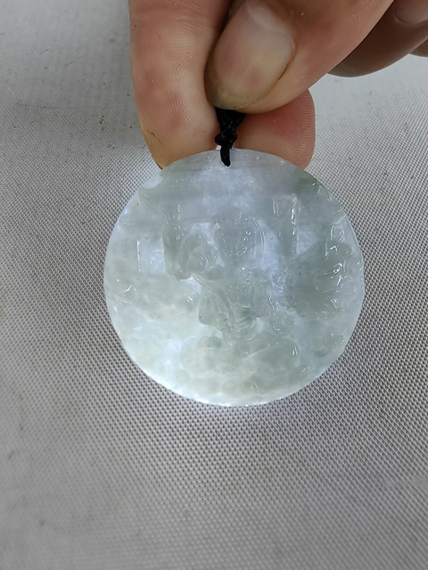 古玩玉器翡翠雕“文殊菩薩”牌真品鑒賞圖