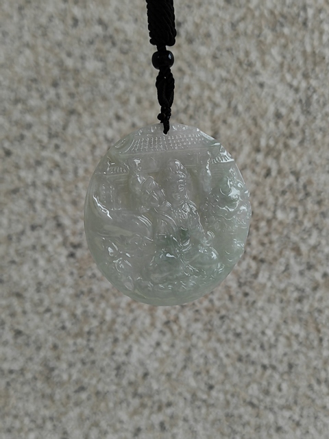 古玩玉器翡翠雕“文殊菩薩”牌真品鑒賞圖