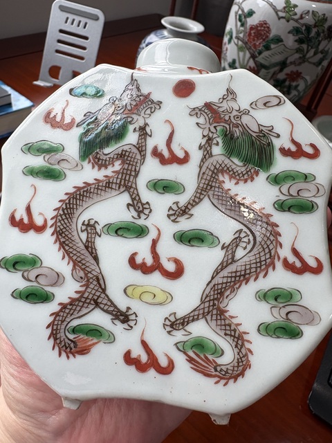 古玩陶瓷龍紋五彩茶葉罐真品鑒賞圖