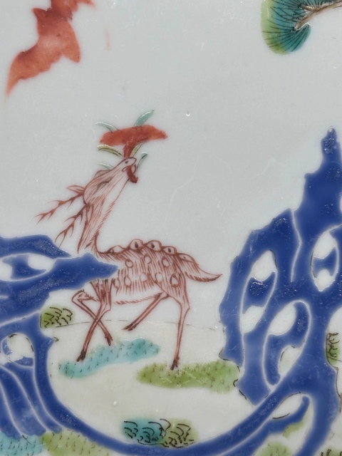 古玩陶瓷福祿壽粉彩盤真品鑒賞圖