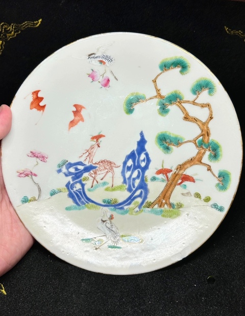 古玩陶瓷福祿壽粉彩盤真品鑒賞圖