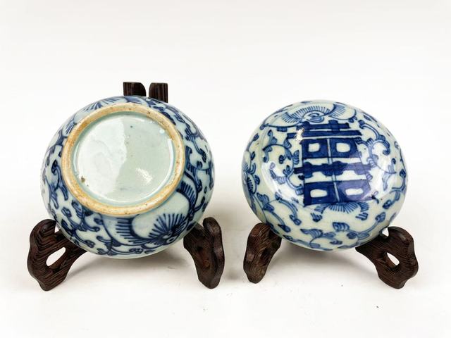 古玩陶瓷清中期·青花纏枝蓮喜字蓋盒拍賣，當前價格0元