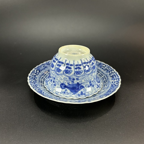 古玩陶瓷清光緒青花魚藻紋杯碟拍賣，當前價格3300元