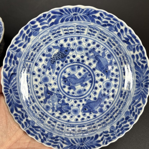 古玩陶瓷清光緒青花魚藻紋杯碟拍賣，當前價格3300元