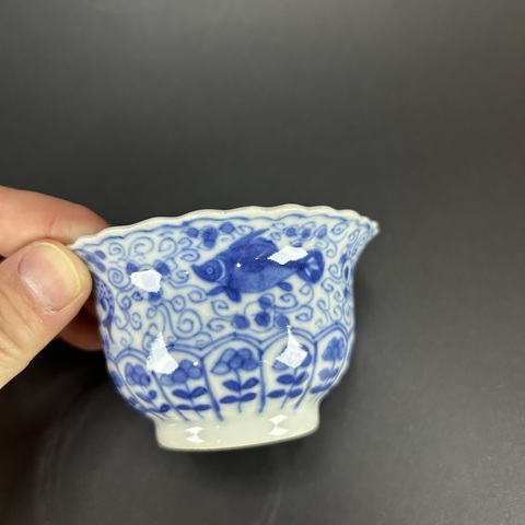 古玩陶瓷清光緒青花魚藻紋杯碟拍賣，當前價格3300元