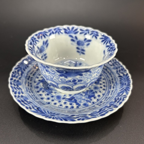 古玩陶瓷清光緒青花魚藻紋杯碟拍賣，當前價格3300元
