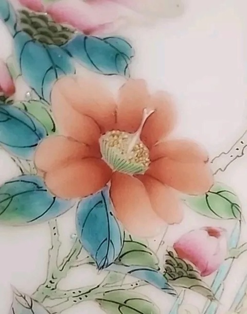 古玩陶瓷粉彩花鳥紋瓷板真品鑒賞圖