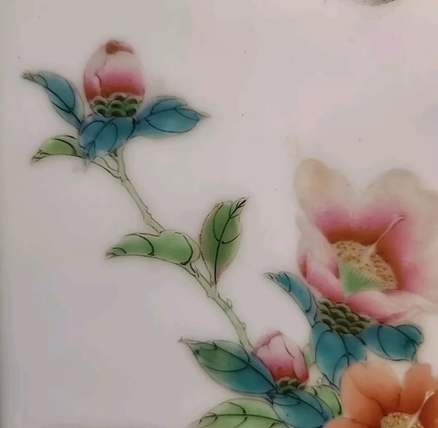 古玩陶瓷粉彩花鳥紋瓷板真品鑒賞圖