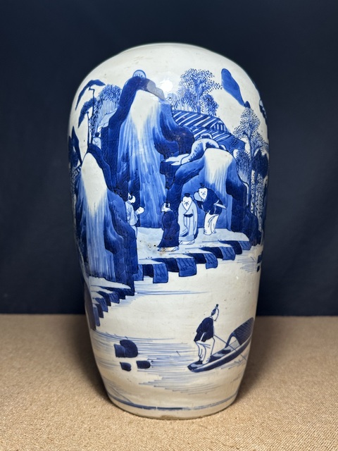 古玩陶瓷清康熙 青花人物紋瓶真品鑒賞圖