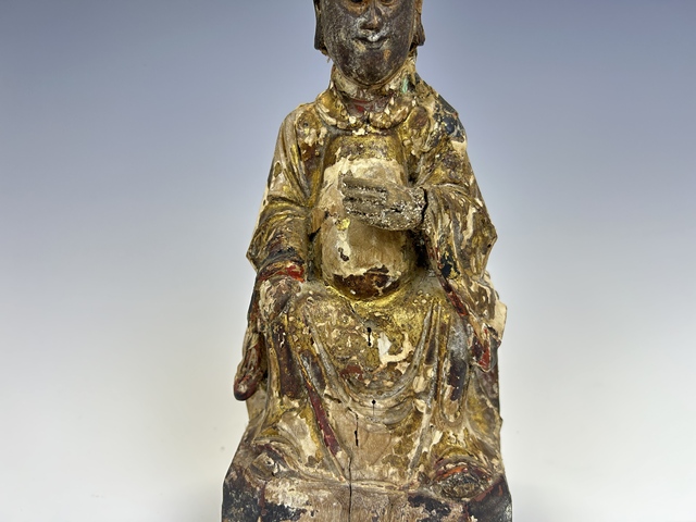 古玩雜項清代·文昌帝君金漆木雕造像真品鑒賞圖