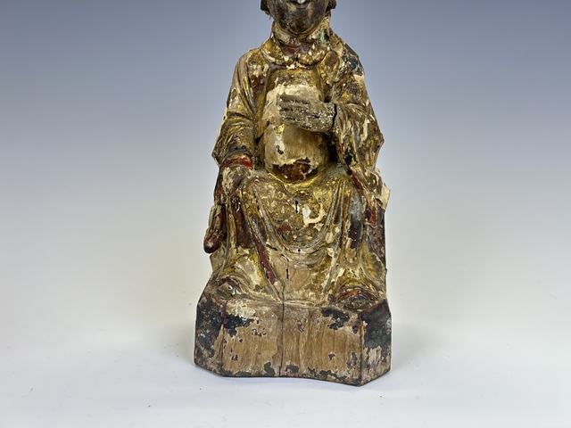 古玩雜項清代·文昌帝君金漆木雕造像真品鑒賞圖