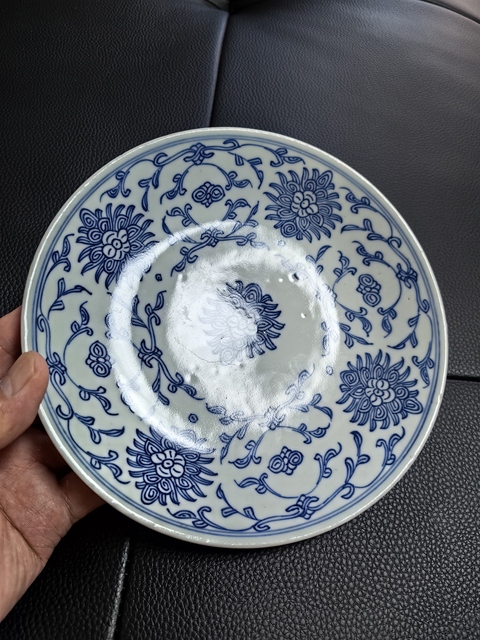 古玩陶瓷嘉慶淡描青花盤真品鑒賞圖