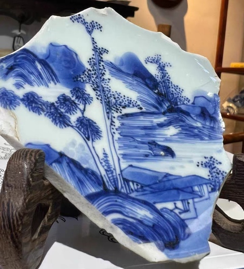 古玩陶瓷山水紋青花標本真品鑒賞圖