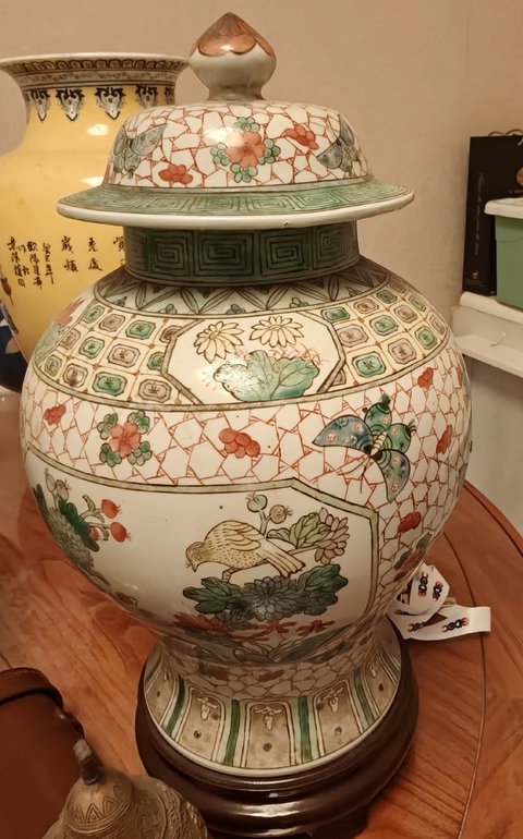 古玩陶瓷花鳥紋五彩將軍罐真品鑒賞圖