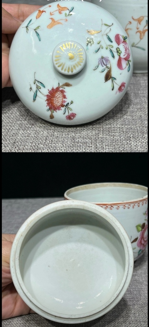古玩陶瓷花卉紋蓋缸真品鑒賞圖