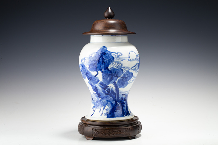 古玩陶瓷清康熙·青花鹿鶴同春圖將軍罐拍賣，當前價格1838元