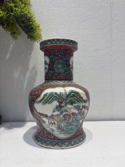 古玩陶瓷山水紋瓶真品鑒賞圖