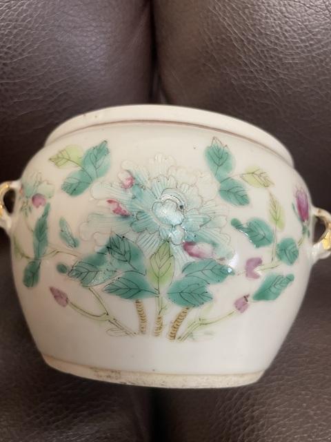 古玩陶瓷粉彩花卉紋四系粥罐真品鑒賞圖